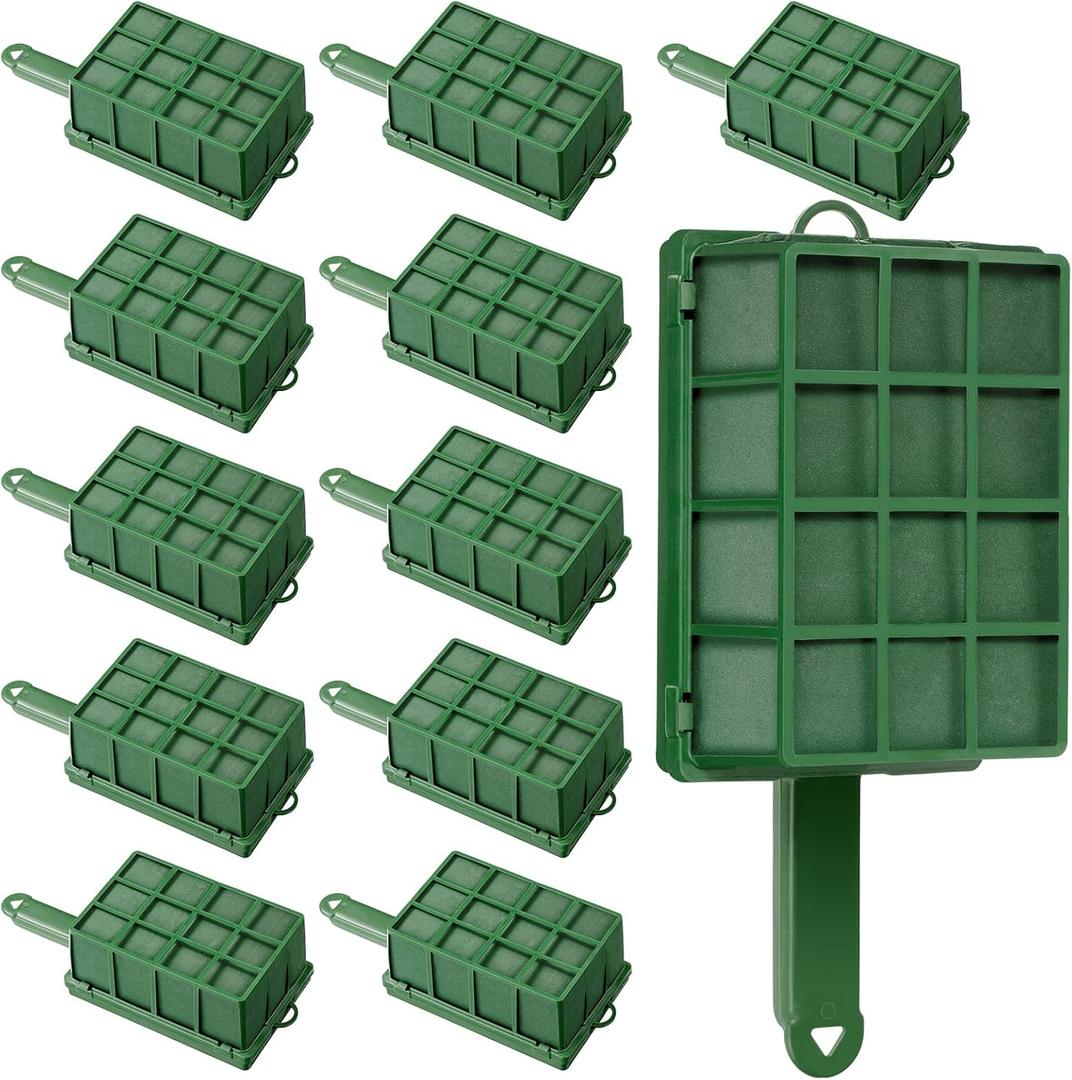 Patelai 4 Pieces Floral Foam Cage Floral Foam for Fresh Flower Arrangement with Handle Rectangle Foam Blocks for Wedding Party Artificial Fresh Flowers, 12.4 x 3.35 x 5.12 Inch, Green