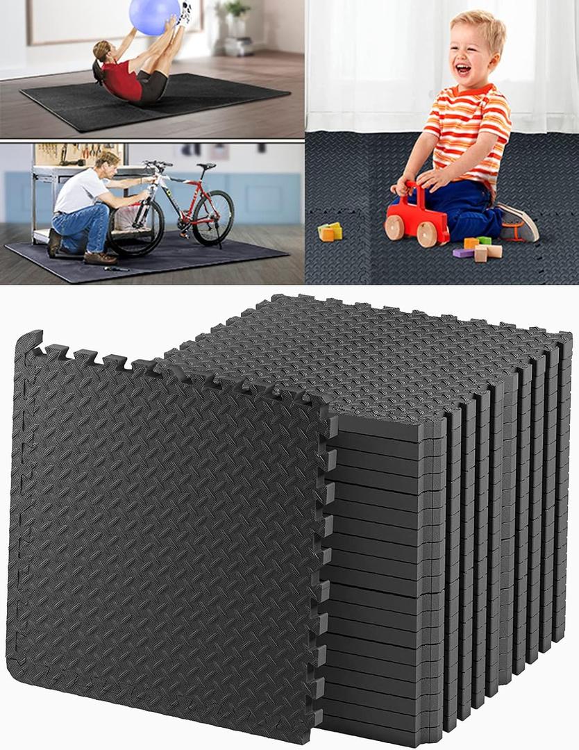 Kangler 20 pcs Gym Mats Set - EVA Foam Puzzle Floor Mats, High-Density Interlocking Foam Floor Tiles Home Workout Exercise Mats for Play-Room Garage Pool Treadmill Garage Kitchen Flooring