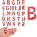 uxcell 52pcs Rhinestone Iron on Letter Patches, A-Z Self Adhesive Glittery Rhinestone Alphabet Letter Sticker Appliques for DIY Jackets Hats Clothes Backpack, Red