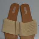 OYOANGLE Women's Single Band Square Open Toe Slide Sandals Summer Slip on Flat Sandals (9, Apricot)
