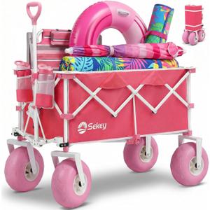 Sekey Heavy Duty Beach Wagon with 9" Big Sand-Proof Wheels – 600lb Capacity, 200L Oversized Foldable Cart | Adjustable Handle & All-Terrain Tires for Sand, Camping, Groceries