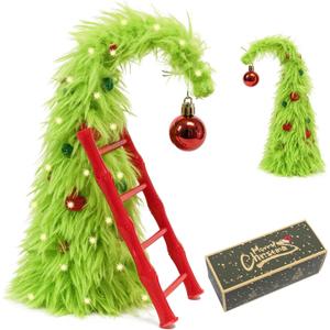 Decxmas 1ft Tabletop Bendable Mini Christmas Tree with Lights, Small Whimsical Lime Green Xmas Tree with Top Ball, Table Centerpiece Decoration for Christmas Party Home