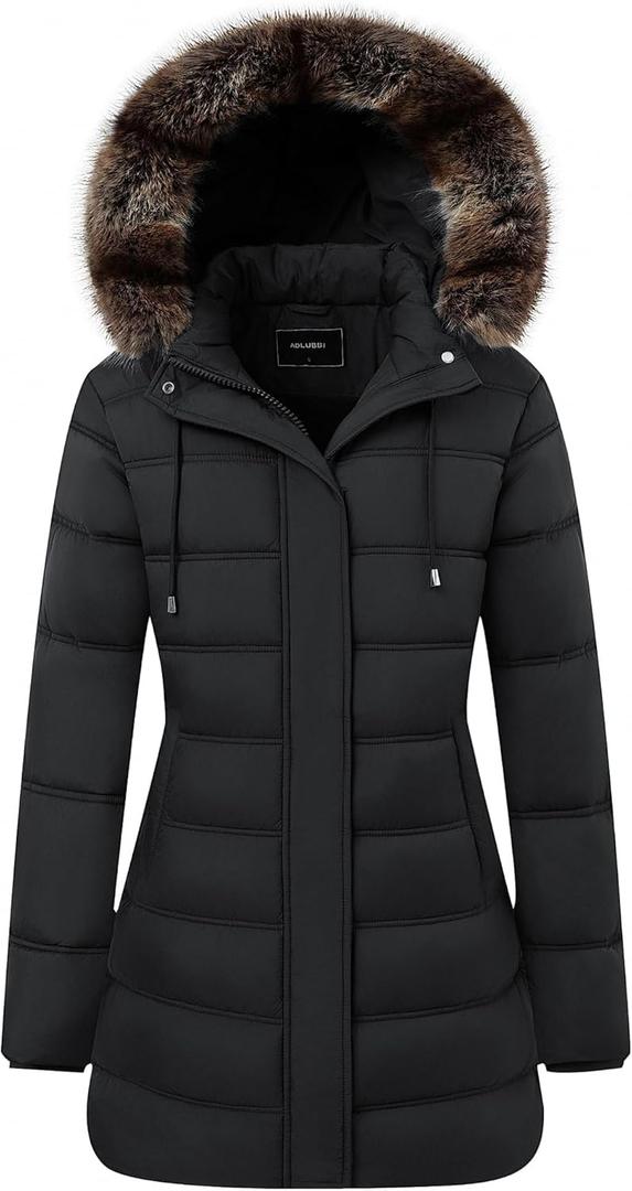 Women's Winter Coat Waterproof Long Puffer Jacket with Detachable Hood (2X-Large, Black)