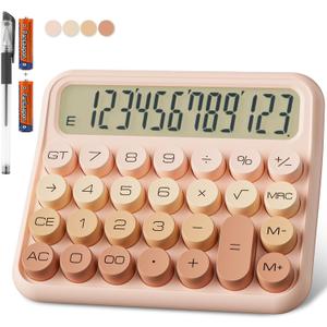 Mechanical Calculator 12 Digit Extra Large 5-Inch LCD Display, DECKLIT Battery Desk Calculator, Big Buttons Easy to Press Office Calculators Desktop, 15Tilt Screen for Kids Calculator(Gradient Pink)