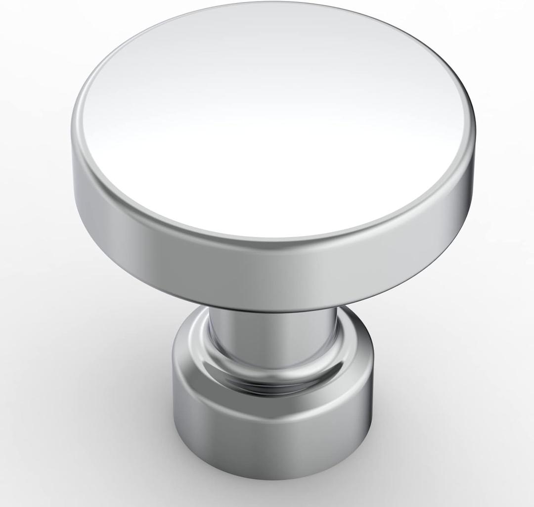 Amerdeco 10 Pack Polished Chrome Kitchen Cabinet Knobs Single Hole Cabinet Pulls Round Drawer Knobs Dresser Knobs and Pulls for Bathroom Cabinets