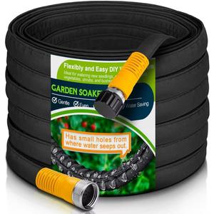 Flat Soaker Hose 100FT (2 x 50FT), Flexible Garden Watering Hose for Lawn, Flower Beds, Vegetables, and Landscaping Irrigation, Leakproof Drip Irrigation Tubing