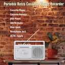 Cassette Tape Player and Tape Cassette Recorder with Bluetooth Boombox, AM/FM Radio, USB, Earphone Jack, Built-in Microphone, DC/AC Powered, Portable Cassette Player Recorder(White)
