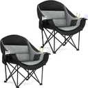 Oversized Camping Chair for Adults - Heavy Duty Outdoor Padded Large Lawn Camp Chair with Cup Holder Cooler Pockets for Sports Beach Fishing Garden Portable Supports 500lbs, Black/Grey 2 Pack