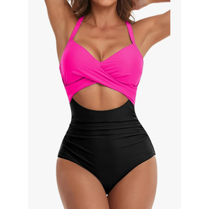 Eomenie Women's One Piece Swimsuits Tummy Control Cutout High Waisted Bathing Suit Wrap Tie Back 1 Piece Swimsuit(Size L)