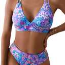 Tainehs Women's Push Up V Neck Bikini Sets Criss Cross Back Two Piece Bathing Suit (Blue, L)