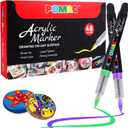 POMAC 48 Colors Acrylic Paint Markers, Water-Based Acrylic Pens Brush Tip, Art Drawing Liquid Paint Pens for Fabric, Canvas, Rock, Glass, Wood, Paper, DIY Crafts and Art Supplies
