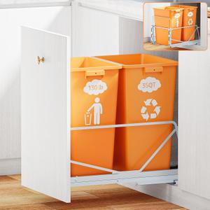35 Qt Double Pullout Trash Can with Soft-Close Slides, Twin Mode Under Sink Garbage Bin Kit with Door Mounting for Kitchen Cabinets, Trash Can Not Included, Requires 16" W X 23" D Cabinets