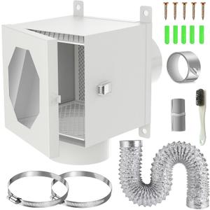 Dryer Lint Trap,Indoor Lint Trap for Dryer with 4inch Dryer Vent Hose, 2 Clamps, 3 Stainless Steel Mesh &Aluminum Foil Tape Cleaning Brush for Electric Clothes Dryers - Dryer Duct lint Trap (Metal)