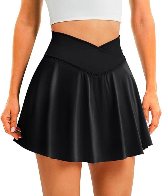 Womens Tennis Skirt with Pockets Shorts Crossover High Waisted Athletic Skorts Skirts for Golf Running Workout, (Size XL)