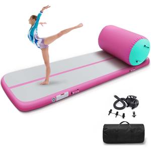 Estgora Gymnastics Mat For Tumbling 10ft Mat Inflatable, 4 Inch Air Tumble Track Air Roller Gymnastic Training Equipment for Kids Home Use Gym Cheerleading with Electric Pump
