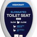 HIGHCRAFT Premium Elongated Toilet Seat with Slow-Close Design, Adjustable Hinges & Quick Removal Mechanism - Molded Wood Toilet Seat - Fits Standard Elongated Toilets - Oval Seat in White