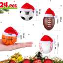 Leyndo 24 Pcs Sport Balls Christmas Ornaments Bulk Basketball Football Ornaments with Removable Santa Hat for Christmas Tree Decorations Xmas Tree Hanging for Party Gift Filler (Balls)