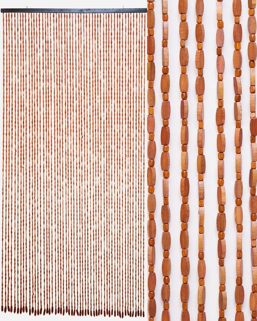 52 Strands 35.4" x 79" Bamboo and Wood Beaded Curtain for Doorway Handmade Natural Doorway Beads Bohemian Bamboo and Wooden Room Devider Hanging Boho Beaded Curtain,Brown