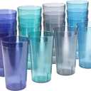 US Acrylic Cafe Plastic Reusable Tumblers (Set of 16) 20-ounce Water Cups Coastal Colors | Restaurant Style Drinking Glasses Value Set, Stackable, BPA-free, Made in the USA | Top-rack Dishwasher Safe