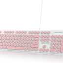 Wired Retro Computer Keyboard, Quiet Typewriter Keyboard, Pink Cute Keyboards Light up with Round Keycaps, LED Backlit,104-key for PC, Laptop(Pink)