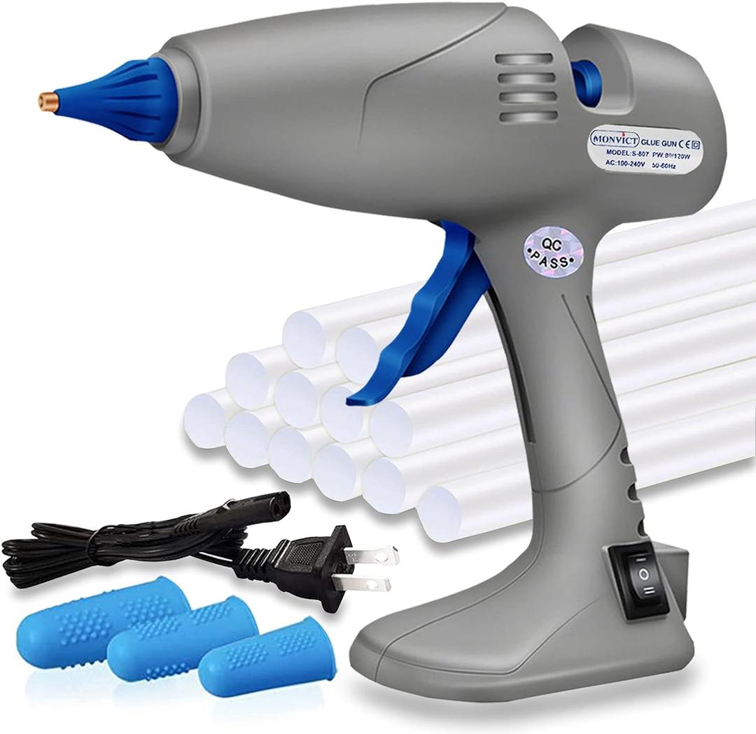 Full Size Hot Glue Gun, MONVICT 120W&80W Glue Guns Dual Temp Large Industry Glue Gun, Corded Detachable Cord Use Stand-Up Base Anti-drip Hot Melt Glue Gun with 12 Glue Sticks for Art DIY Craft Repair