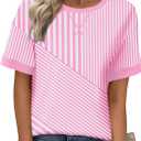 Zeagoo Womens Tops Casual Oversized Short Sleeve Sweatshirt Summer Striped Shirt Crewneck Pullover Loose T Shirts Blouse (L)