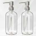 AmazerBath Soap Dispenser, 1 Pack Glass Soap Dispenser with Pump Stainless Steel, 17 Oz Hand Soap Bottles Bathroom Kitchen, Clear