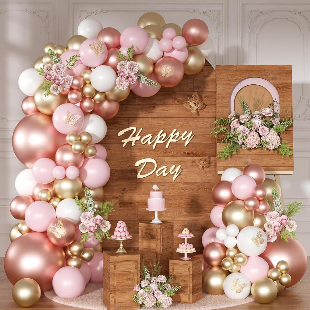 Rose Gold Pink Balloon Arch Kit 163 Pcs rose gold Balloon Garland Kit Include Rose Gold Pink White Balloons for Wedding Birthday Bridal Baby Shower Party Decorations