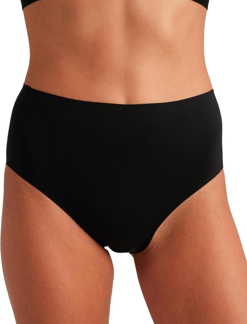 Saalt Seamless High Waisted Underwear - Women's Period Underwear - High-Rise Leakproof Panty - Made with Lycra Xtra Life - Reusable & Washable (Medium, Volcanic Black)