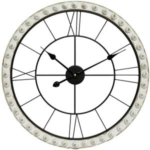 SwallowLiving 24 Inch Wooden Beaded Framed Minimalist Black Metal Wall Clock with Roman Numerals - Elegant Home Decor, Silent Quartz Movement, Perfect for Living Room, Kitchen, or Bedroom