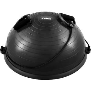 ZELUS Balance Ball Trainer with Resistance Bands and Foot Pump, Inflatable Yoga Ball for Home Gym Workouts, 23 Inch Exercise Half Ball for Balance Training Core Strength Fitness More, 330lb Cap (Black)