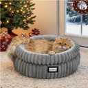 BALANCE Cat Bed Kitten Bed, Washable Round Cat Beds for Indoor Cats, Super Soft Plush Faux Fur Pet Bed for Puppy and Kitten with Anti-Slip Bottom (Grey, 20.0"L x 20.0"W x 8"Th)