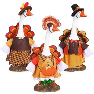Yeyeplum 3 Set Thanksgiving Turkey Porch Goose Outfit Fall Pumpkin Clothes 23 Inch Pilgrim Cement Goose Outfit Autumn Turkey Dresses Clothes for Thanksgiving Party Autumn Yard Outdoor Garden Decor