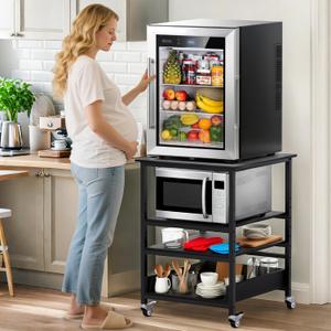 32" H Mini Fridge Stand with Storage - Avoid Bending Over Fit Elderly Pregnant Women Mini Fridge Shelf 4-Tier Small Refrigerator Stand with Adjust Storage Space Stainless Steel Wheel 19.7" L x 19.7" W