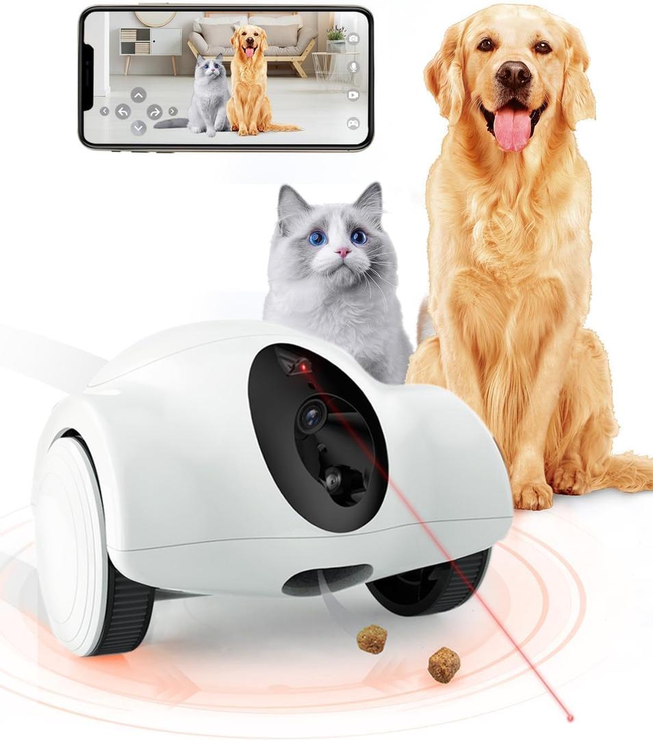 Pet Camera with Phone App - 360 View 2.4G WiFi Two-Way Audio with Treat Dispenser Pet Robot Indoor for Cats 1080P HD with Night Vision, No Suscription Fee