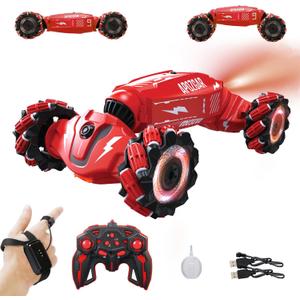 Upgraded Hand Gesture Sensing RC Stunt Car with Lights Music, Spray Drift Hand Gesture RC Car 360 Spins All Terrains Hand Controlled Truck Toys for 6 7 8 9 10 Year Old Boys (Medium, Red)