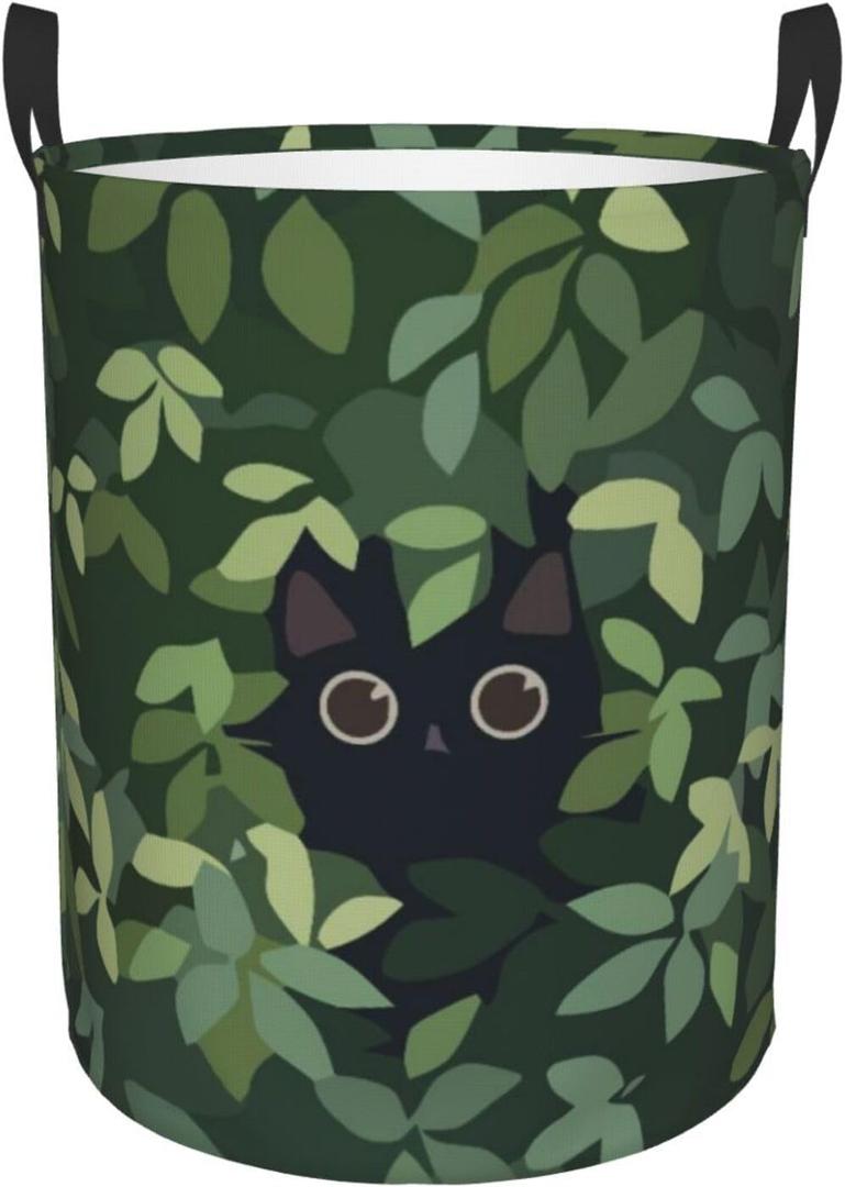 Cat In The Meadow Large Laundry Basket,Collapsible Laundry Hamper With Handle Cat Room Decor,Round Waterproof Dirty Clothes Hamper Toy Organizer Storage Basket Gift for Home Bedroom Bathroom Decor, Medium