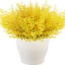 RECUTMS Artificial Fake Flowers Faux Outdoor Plastic Plants 12 Bundles UV Resistant Spring Plants Faux Flowers Artificial Boxwood Greenery Indoor Outside Spring Home Garden Decor(Pure Yellow)