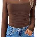 Avidlove Women Long Sleeve Bodysuit Turtle Neck Shapewear Body Suits Mesh One Piece Leotard Shirt Going Out Tops Fall Outfits, Brown