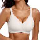 Vertvie Womens Seamless Bras No Underwire Supportive Wireless Push Up Full Coverage Bralette Comfort Scalloped T-Shirt Bra (Small)