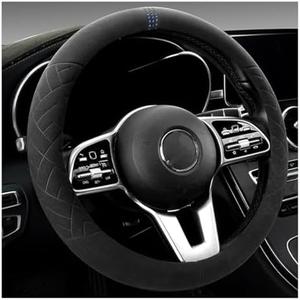 Bittwee Car Suede Steering Wheel Cover, Non-Slip Protector for Auto Steering Wheel with Grid of The Correction Marker, Breathable Universal Automotive Accessories, Fitting 14.5-15 inch