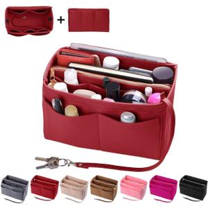 ZTUJO Purse Organizer Insert, Felt Bag Organizer with Metal Zipper, Handbag & Tote Shaper, For Speedy Neverfull Tote, 7 Sizes (Mini, Red)