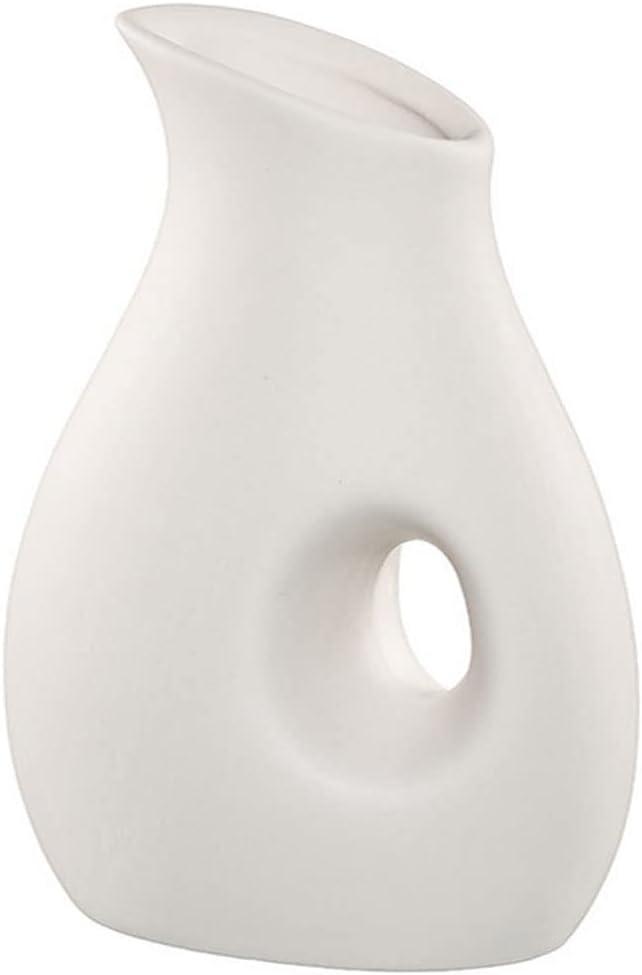 White Ceramic Vase Nordic Minimalism Style Modern Vases Matte Design Decorative Artificial Flowers Vases Vase Pot for Kitchen, Office Decor or Living Room Table Home Small Decorations, 5.9 Inch