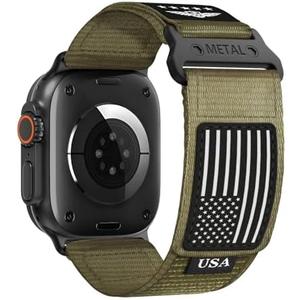 Rugged Nylon for Apple Watch Ultra 2 Band 49mm iWatch Bands 46mm 45mm 44mm 42mm Men,Soft Woven Adjustable Stars-Stripes Flag Wristbands Strap for Apple Watch Ultra Series 10/9/8/7/6/5/4/3/SE/Ultra2