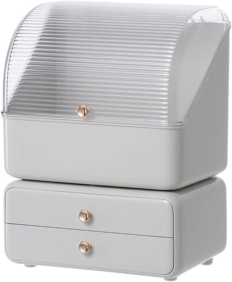 Makeup Organizer, Waterproof and Dustproof Cosmetic Storage Skincare Case for Vanity/Bathroom Counter/Bedroom,Detachable Drawers for Jewelry,and Perfume Organizers(White) 