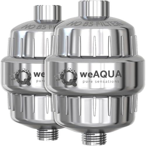 weAQUA Heavy Duty Shower Filter Family 2 PACK – 99% Removal for Hard Water, Chlorine, Fluoride, Heavy Metals, Micro-life, Organics and More (Chrome)