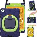 BRAECN Case for Kids iPad mini 5 Case-Drop/Shock Proof, Full Body Bumper Silicone Case with Pencil Holder, Hand Grip, Stable Kickstand, Shoulder Strap for iPad mini 5/4 2019/2015 7.9 Inch, Navy+Green