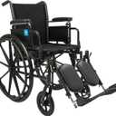 Medline 16 Foldable K3 Wheelchair with Swing-Back Desk-Length Arms & Elevating Legrests, 300 lbs. Capacity, Transport Chair for Adults & Seniors,Black