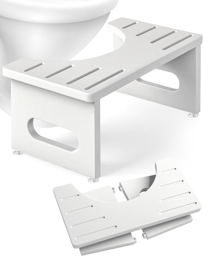 Foldable Toilet Stool, 7.5 Inches Bamboo Toilet Stool Squat for Adults, Collapsible Poop Stool for Bathroom, Potty Step Stool with Non-Slip Strip