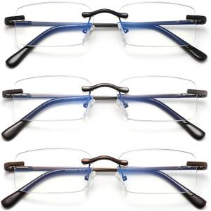 HIYANJN Frameless Reading Glasses Blue Light Blocking Rimless Computer Reader For men Lightweight Eyeglasses (3-Pack, +2.25)
